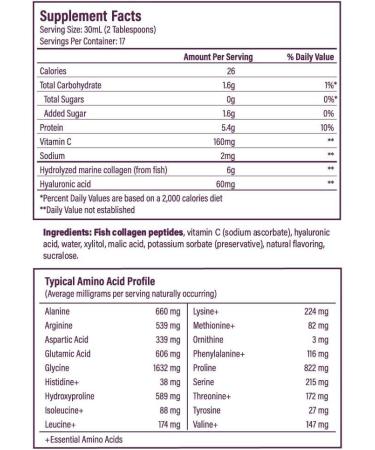Fat Mermaid Bioavailable Liquid Marine Collagen Peptides Drink- Hyaluronic Acid & VIT C - Reduces Wrinkles - Thick Hair Lashes Brows Nails - No Gluten Dairy Nut Soy - Unflavored Sweet 16.9 oz - Buy Online on GoSupps.com