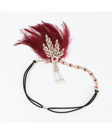 STIOEDYUAN Vintage 1920s Flapper Headband | Great Gatsby Feather Headpiece - Roaring 20s Leaf Tiara Hair Accessory (Red) - Buy Online on GoSupps.com