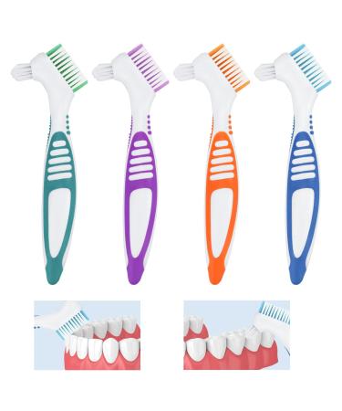 4 X Denture Brush Teeth Cleaning Brushes Portable Double Tip Denture Brushes