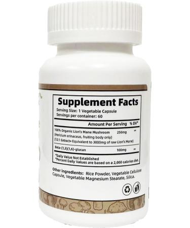 The Fit Beetle Organic Lions Mane Mushroom Supplement - Brain Supplement and Immune Health - 3000mg - 12:1 Extraction - Two Months Supply - Buy Online on GoSupps.com