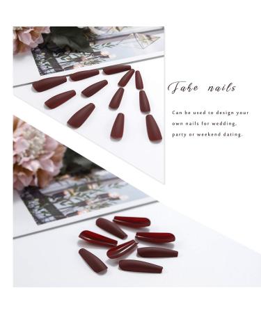 CLOACE Wine Red Long Matte Ballerina Fake Nails - 24 PCs | Full Cover Acrylic Party Nails for Women and Girls - Buy Online on GoSupps.com