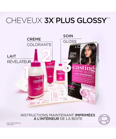 L OR AL PARIS - Coloration Cheveux Semi-Permanente Ton sur Ton - Couleur Soin Gloss - Sans Ammoniaque - Casting Cr me Gloss - Nuance : Noir Eb ne (200) 200 - Noir Eb ne 1 unit (Lot de 1) - Buy Online on GoSupps.com
