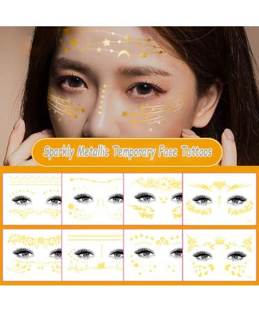 Shiny Gold Face Tattoos for Women, Girls, and Kids - Glittery Halloween Stickers for Parties and Costumes - Buy Online on GoSupps.com
