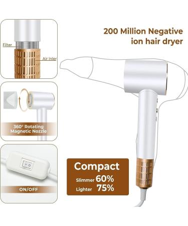 Hair Dryer Hairdryers for Women with 110 000 RPM Brushless Motor for Fast Drying 200 Million Negative Ion Rotating Magnetic Nozzle Low Noise Travel Hairdryer Lightweight Hairdryer White - Buy Online on GoSupps.com