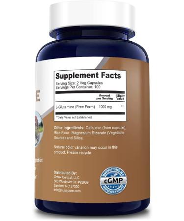 L-Glutamine 1000mg 200 Capsules - Vegetarian, Natural, Non-GMO & Gluten-Free - Buy Online on GoSupps.com