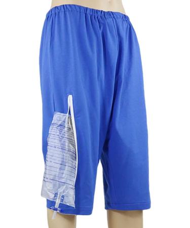 Daily Wear Care Trousers Shorts for Elderly Urinate Drainage Bag Ostomy Fistula Surgery Patient Outing Pants XXL-XXLarge 7 Points Blue