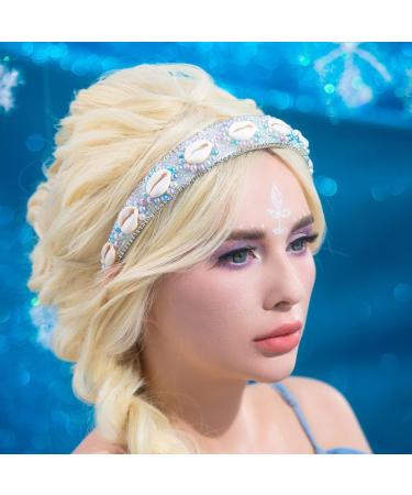 Flayem Pearls Shell Headband Rhinestone Padded Wide Hair Band Mermaid Beach Hair Hoop for Women and Girls Holiday Party (Blue Pearls) - Buy Online on GoSupps.com