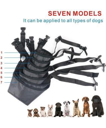 Amacoam Adjustable Nylon Dog Muzzle Set - 7 Pieces for Small Medium & Large Dogs | Breathable Anti-Bite Anti-Bark & Anti-Chewing Safety Protection in Black - Buy Online on GoSupps.com