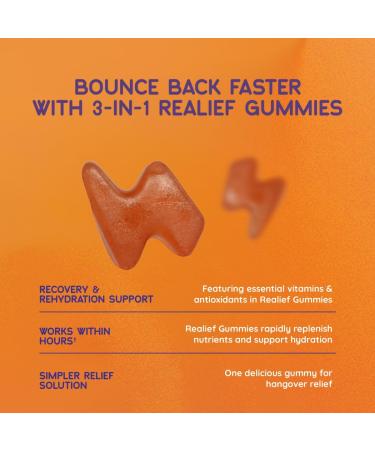 The Realief 60 Count Post Party Gummies DHM Milk Thistle & Electrolytes Wellness Support Strawberry Flavor Wake Up Refreshed - Buy Online on GoSupps.com