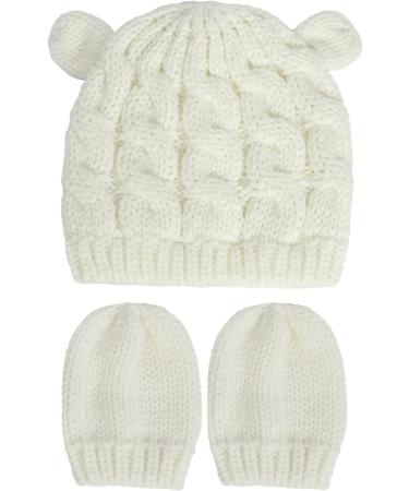 XYIYI Newborn Baby Winter Beanie Hat Mitten Set - Unisex Infant Toddler Warm Knitted Hat Glove Set 0-3 Months White - Buy Online on GoSupps.com