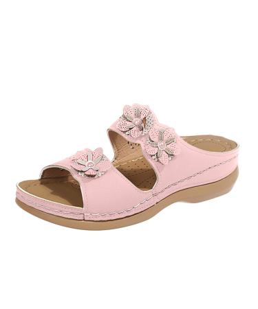 JWSVBF Orthotic Sandals for Women Bunion Boho Open Toe sandals for Women Flowers Ethnic Slippers for Women Colorful Wedges Comfortable Walking Orthopedic 2023 Summer Fashion 8.5 Wide Pink-a