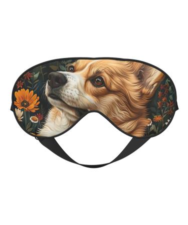 SSIMOO Corgi Floral Flowers Spring Garden Sleep Mask-Adjustable Breathable Fashionable Eye Mask for A Comfortable Sleep Experience Black