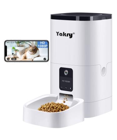 Automatic Cat Feeders 6L Smart Dog Feeder,Timer Voice and Video Recording HD 1080P Camera Night Vision WiFi Enabled App for iPhone and Android Yakry C2