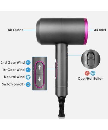 Lostrain Hair Dryer 1800W Blow Dryer Negative Ion Professional Quick Drying Powerful Hairdryer with Diffuser Nozzles Attachment 3 Heat & Cool Setting Blowdryer for Women Home & Travel - Buy Online on GoSupps.com