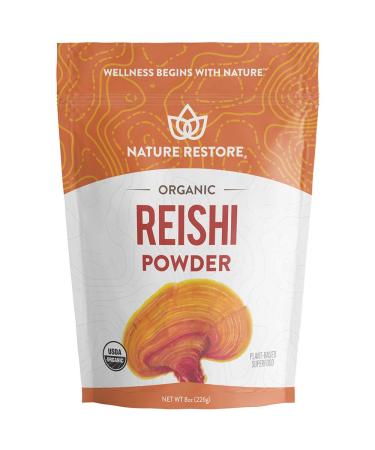 Nature Restore USDA Certified Organic Red Reishi Mushroom Powder 8 Ounces Non GMO Gluten Free Packaged in California Ganoderma Lucidum/Lingzhi