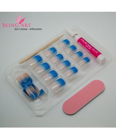 Bling Art False Nails French Manicure Blue Be My Baby 24 Full Cover Medium Tips - Buy Online on GoSupps.com