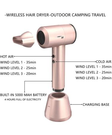 Travel Hair Dryer Portable Cordless Hair Dryer with 3 Heating Modes Portable Wireless Hair Dryer for Women Camping - Buy Online on GoSupps.com