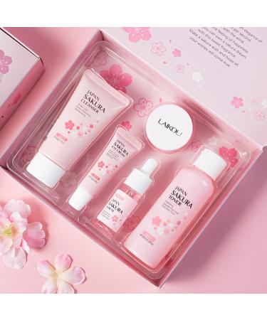 Sakura Skincare Gift Set - 5pcs Travel Kit with Cleanser Toner Serum Eye Cream & Face Cream for Women & Girls | International Shipping - Buy Online on GoSupps.com