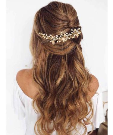 Gorais Crystal Bride Wedding Hair Combs Gold Leaf Bridal Hair Pieces Pearl Hair Accessories for Women and Girls (A-Gold) (A-Gold)