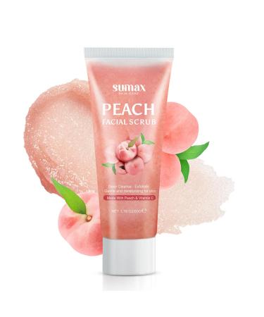 Peach flavored face and neck scrub gentle exfoliation deep cleansing of pores dirt and oil leaving skin refreshed and non-greasy daily care cream for men and women 1.76oz