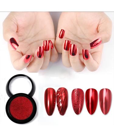 Red Chrome Nail Powder Set - Reflective Glitter Metallic Effect | 3D Holographic Red Pigment Dust for Nails Art - Buy Online on GoSupps.com