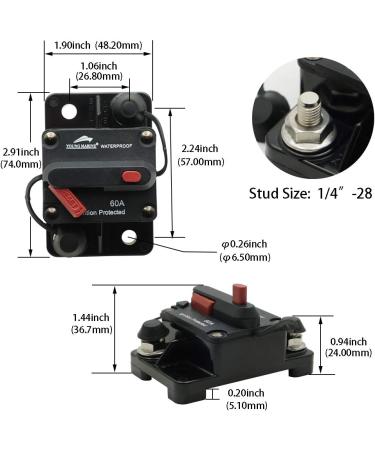 12V-48V DC 60A Marine Circuit Breaker for Boat Trolling | Manual Reset, Water Proof, Surface Mount - Buy Online on GoSupps.com
