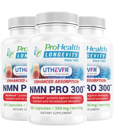 NMN Pro 300 (3 Pack) Only NMN Clinically Proven to Raise NAD+ Level by 38% & Reverse 12 Years of NAD+ loss in 60 Days. A+ BBB Rated Since 1988, Lab Tested 99.5% Pure, Shelf Stable (300mg, 90 Servings) 60 Count (Pack of 3)