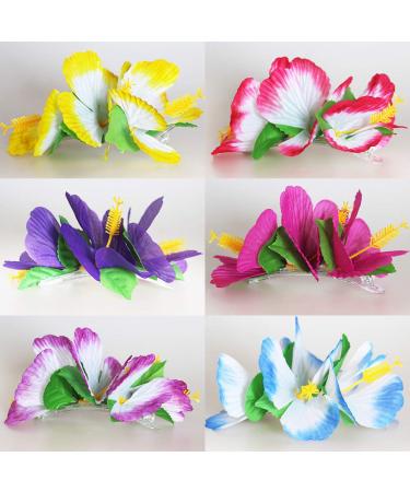 Hibiscus Flower Hair Clips Set - Tropical Luau Floral Barrettes for Women - 12 Pack Handmade Hair Accessories for Wedding, Vacation, Beach Party - Buy Online on GoSupps.com