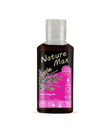 Nature Max Marmaria Salvia Sage Oil Pure Natural Cold Pressed Premium Egyptian Undiluted Egypt For Hair & Skin No Additives Non Gmo Kosher Halal ( 1 Pack 1.70 oz / 50 ml )