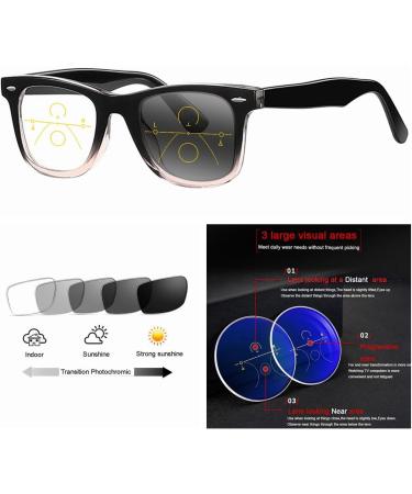 EFLAL Multifocal Varifocal Women's Retro Acetate Glasses - UV400 Transition Photochromic & Reading - Stylish Black Pink - 3 in One Design - Buy Online on GoSupps.com