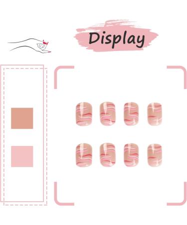 24Pcs French Short Square Glossy Press on Nails with Glue - Pink & Red Waves - Buy Online on GoSupps.com