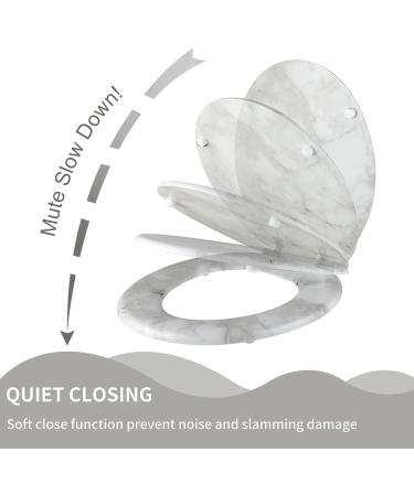 Angel Shield Gray Marble Toilet Seat - Durable Molded Wood, Quiet Close, Easy Clean, Quick-Release Hinges - Elongated Size - Buy Online on GoSupps.com