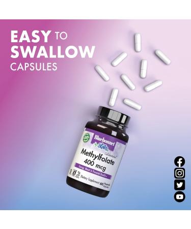 BlueBonnet Nutrition CellularActive Methylfolate 400 mcg Formulated with Quatrefolic Energy Mood and Prenatal Health* Vegan Gluten-Free Non-GMO and Kosher 60 Vegetable Capsules 60 Servings 60 Count (Pack of 1) - Buy Online on GoSupps.com