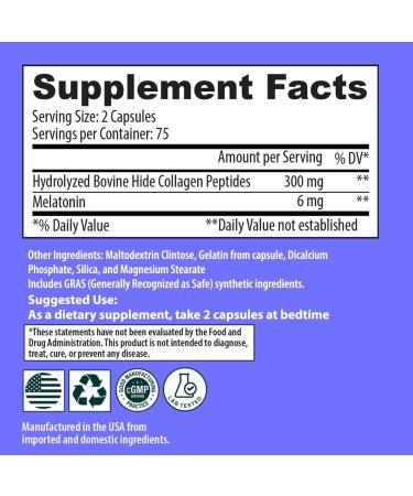 Sanar Naturals Collagen Pills Beauty Sleep with Melatonin 6 mg - Boost Hair Skin Nails Joints - Hydrolyzed Collagen Peptides Supplement 150 Capsules - Buy Online on GoSupps.com