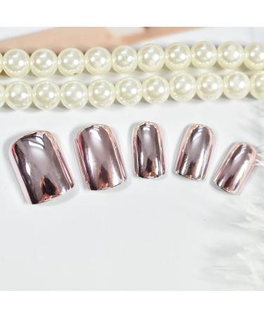 Metallic Pink Short False Nails - Full Cover Salon Fake Nail Art Tips for Women - Buy Online on GoSupps.com