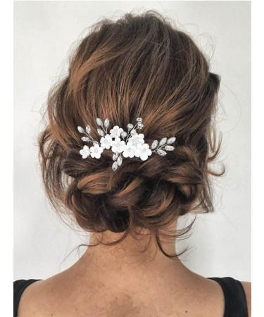 Catery Silver Bridal Hair Comb with Crystal Headpiece and White Flower - Bride Wedding Hair Accessory for Women and Girls - Buy Online on GoSupps.com