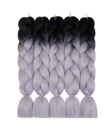 AIDUSA Ombre Gray Jumbo Braiding Hair Extensions 24 Inch - Pack of 5 | Synthetic 2 Tones Gray Hair for Box & Crochet Braids 100g - Buy Online on GoSupps.com