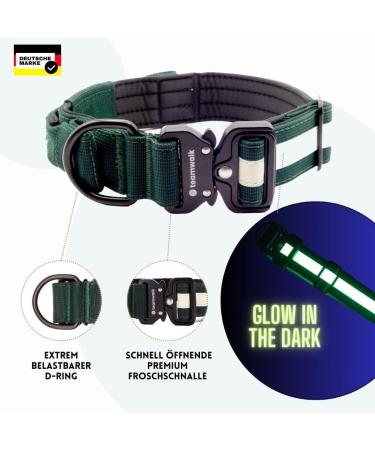 Teamwalk Premium Dog Collar - Adjustable Soft with Magnetic Handle & Light Strip | AirTag Bag Included | Robust Buckle | Forest Green | Size M (4cm) - Buy Online on GoSupps.com