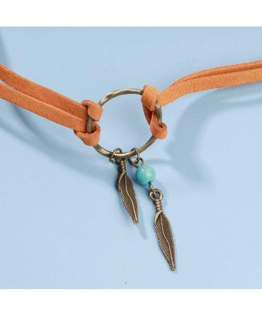 Boho Layered Suede Choker Necklace with Tiny Leaf Pendant & Turquoise Beads - Stylish Jewelry for Women & Girls - Buy Online on GoSupps.com