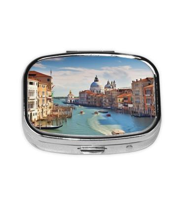 Grand Canal in Italy Printed Square Pill Box Portable Travelling Pill Box Medicine Organiser