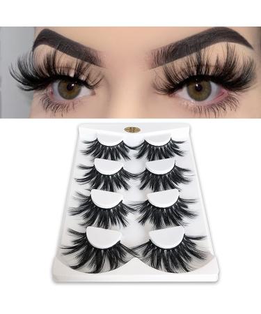 Mikiwi 25mm Lashes, Dramatic 6D Faux Mink Lashes, Fluffy Volume Eyelashes, Thick Crossed Lashes, Long Faux 25mm Mink Lashes (6D4-05) 6D05/25MM