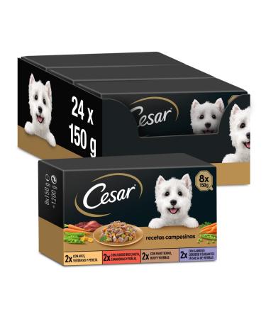 Cesar multipack of damp food tanks in salsa selection of peasant recipes (pack 3 x 8 tarrin x 150g) in sauce: beef poultry veal turkey 150 g (24 Pack)