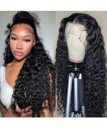 30 Inch Deep Wave Lace Front Wigs Human Hair HD Transparent Deep Wave Wigs for Black Women Brazilian Glueless Wigs Human Hair Pre Plucked with Baby Hair 150% Density Deep Wave Frontal Wigs Human Hair