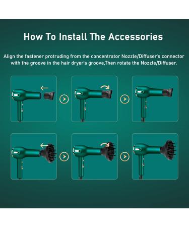 Professional Ionic Hair Dryer with Diffuser - Fast Drying, 3 Heat/2 Speed Settings, Cool Shot Button - Green - Buy Online on GoSupps.com