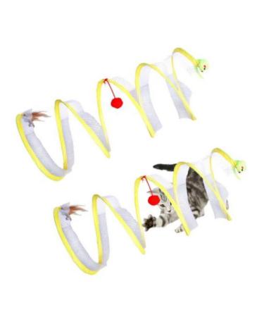2pcs Cat Coil Toy Catty Coil Safe Toy Kitten Play Tunnel 65cm/25in S-type Foldable Pet Tunnel Cat Tunnel With Plush Ball & Feather Stick Spiral Cat Toy Tunnel With Plush Ball Feather Mouse Multicolor
