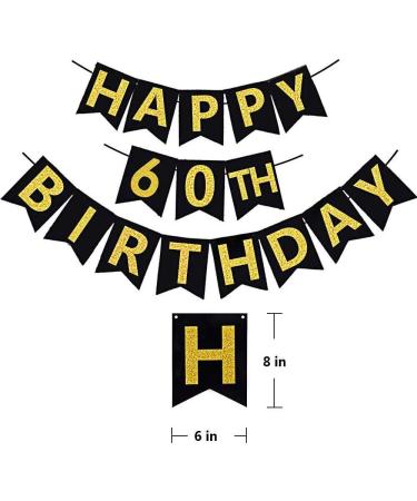 Black & Gold Glittery 60th Birthday Banner & Decor Kit - Sparkling Party Supplies for 60th Anniversary Celebration - Buy Online on GoSupps.com