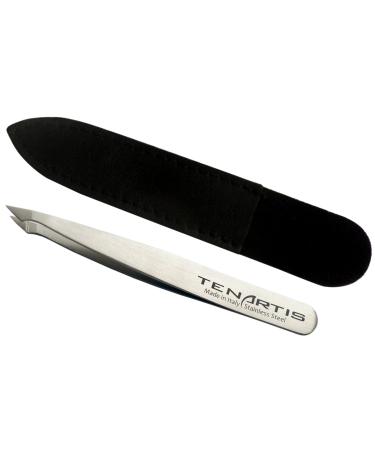 Hair Tweezers Stainless Steel with Leather Case - Tenartis Made in Italy (Slant/Pointed)