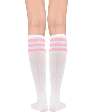 Womens Athletic Thigh High Tube Socks - Casual Stripes Design - One Size, 1 Pack (White/Pink) - Buy Online on GoSupps.com