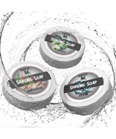 Barbear |3 shaving soap gift box |Bergamot |Sandalwood |Ocean |Jumbo size soaps |Handmade in soap factory |Power formula for dense shaving foam