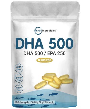 DHA Supplements, Omega-3 1000mg, DHA-500mg, EPA-250mg, 200 Softgels, Burpless with Enteric-Coated Technology, Wild Caught at Norwegian Sea, Prenatal, Kids Vitamins, Support Brain Health, Mercury Free - Buy Online on GoSupps.com
